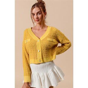 ✨NWT SO ME Frayed Tweed Knit Buttoned Front Cardigan